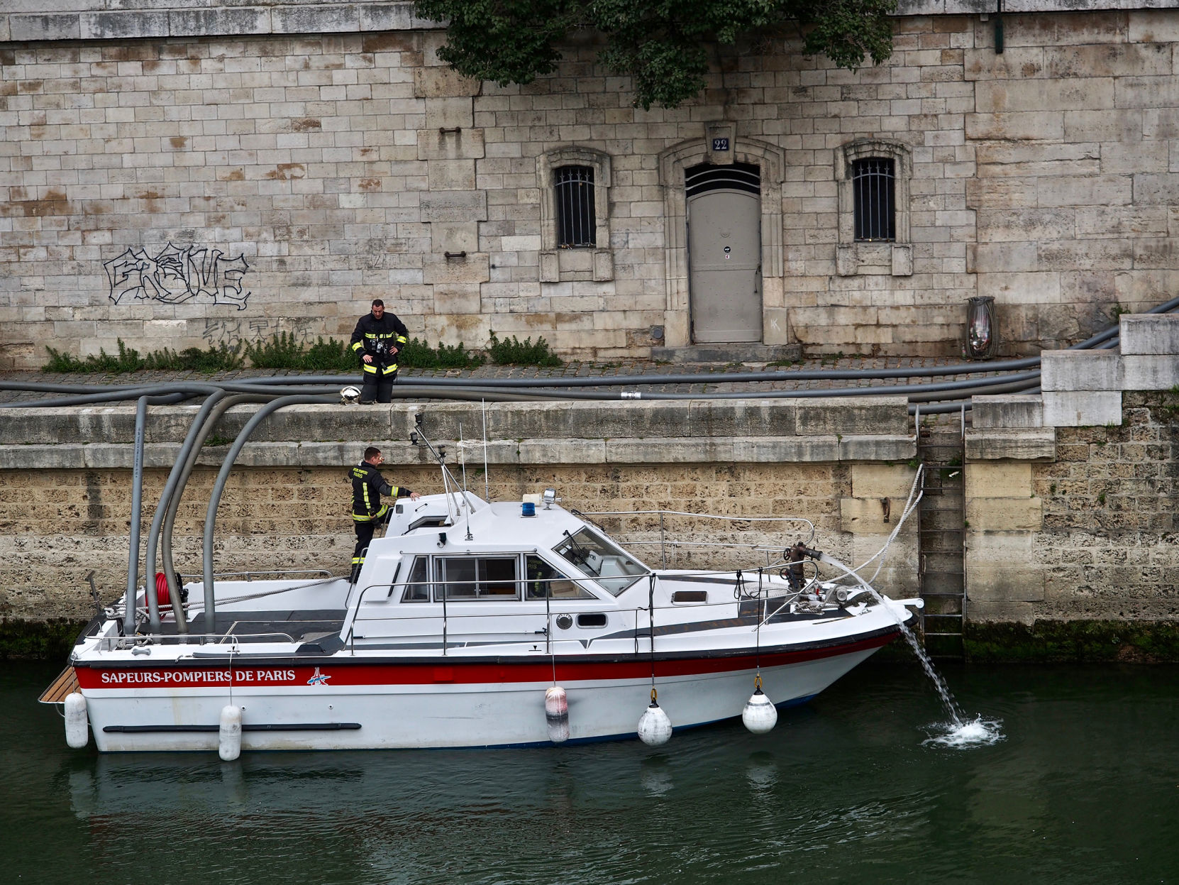 Notre Dame Fire Boat Pumping From the Seine 4-16-19